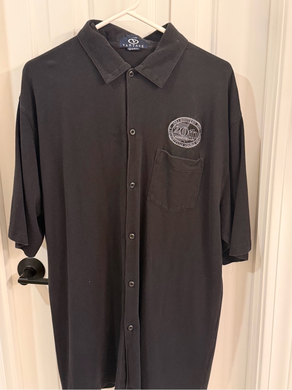 Hooters Black Short-Sleeve Button-Down Shirt with Left Chest Pocket